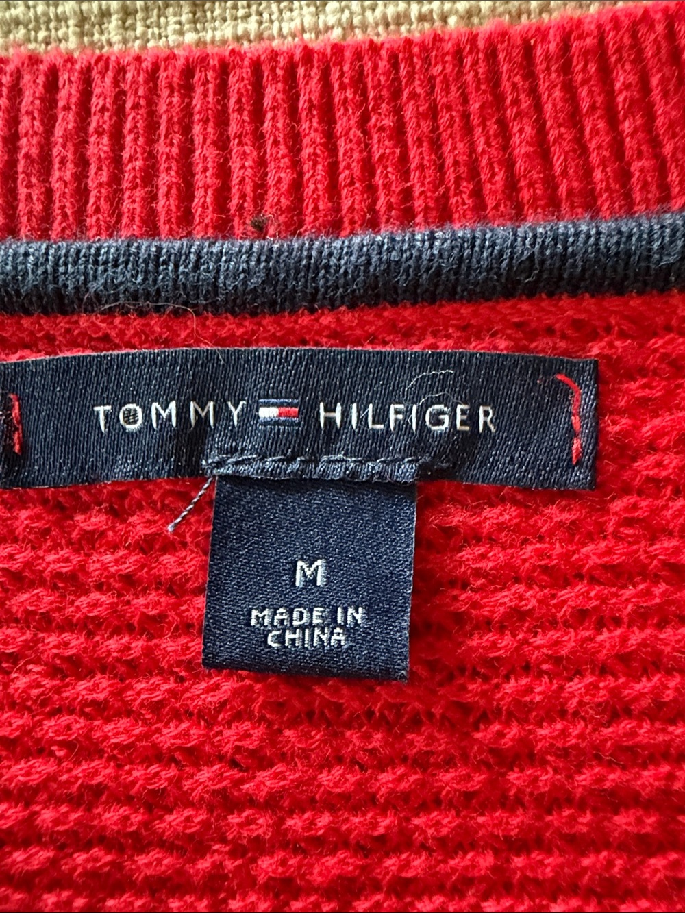 Tommy Hilfiger Red and Navy Striped Crewneck Sweater women Size M - Picture 3 of 6
